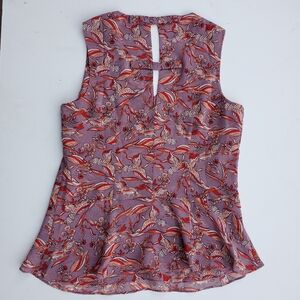 Cabi Small Blouse Good Luck Crane Shirt Mauve Sleeveless Peplum Top Flowy Bows